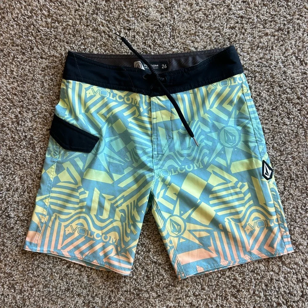 Volcom Boys Multicolor Geometric Print Swim Trunks